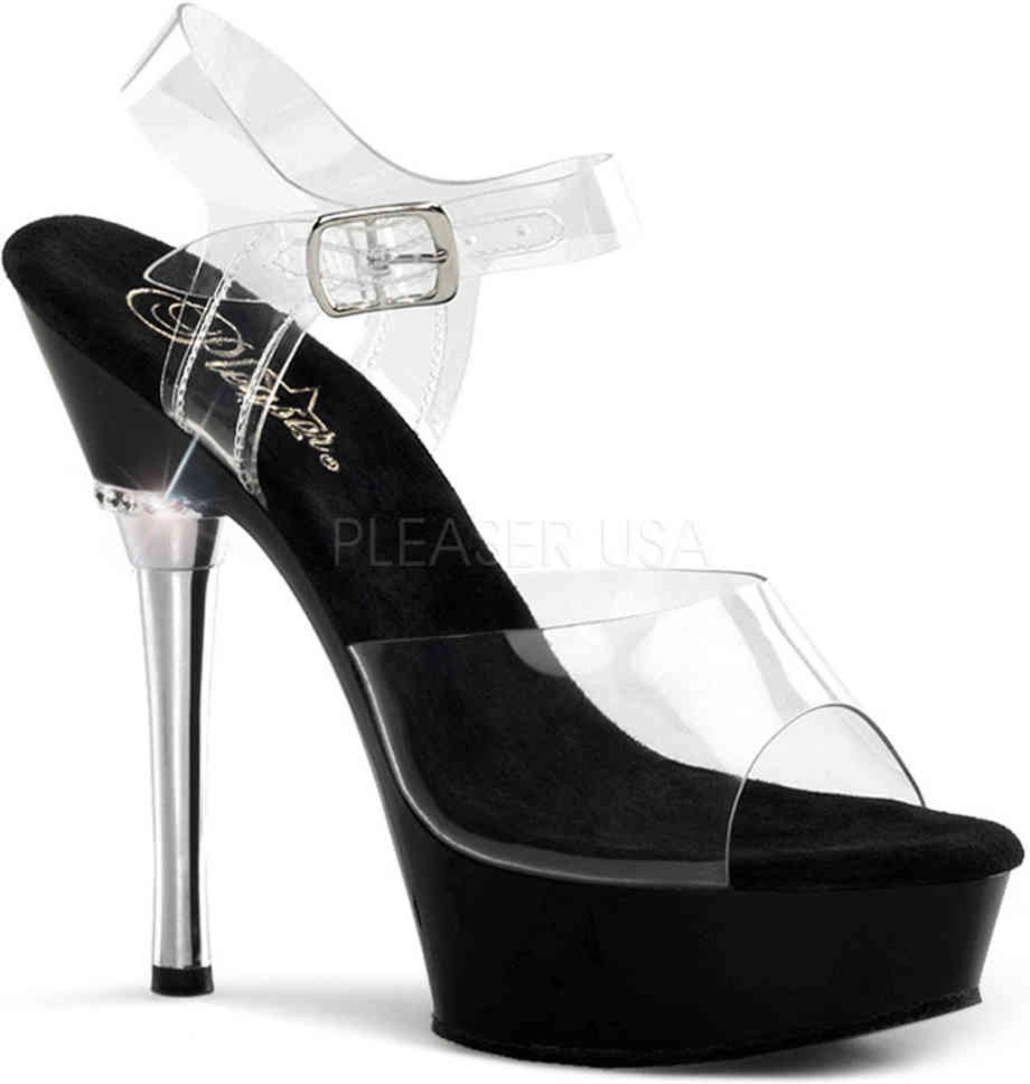 EU 36 = US 6 | ALLURE-608 | 5 1/2 Heel 1 1/2 PF Chrome Heel Ankle Strap Sandal